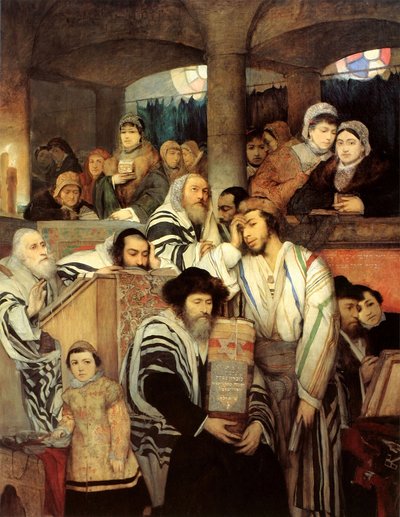 Juifs priant dans la synagogue pour Yom Kippour - Maurycy Gottlieb