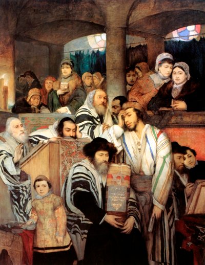 Juifs priant dans la synagogue le jour de Yom Kippour, 1878 - Maurycy Gottlieb