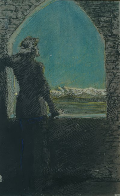 Jeune homme couronné, regardant au loin depuis une vieille ruine - Max Beckmann
