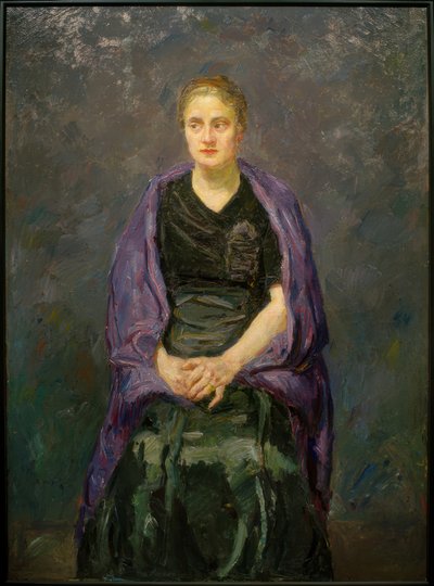 Portrait de Minna Beckmann-Tube avec écharpe violette - Max Beckmann