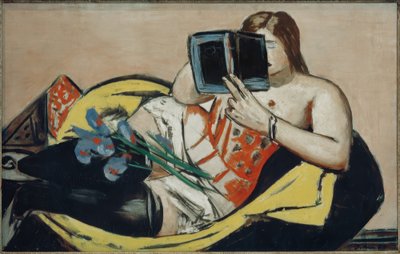 Femme couchée avec livre et iris - Max Beckmann
