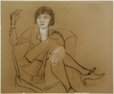 Quappi, fumant dans un fauteuil club - Max Beckmann