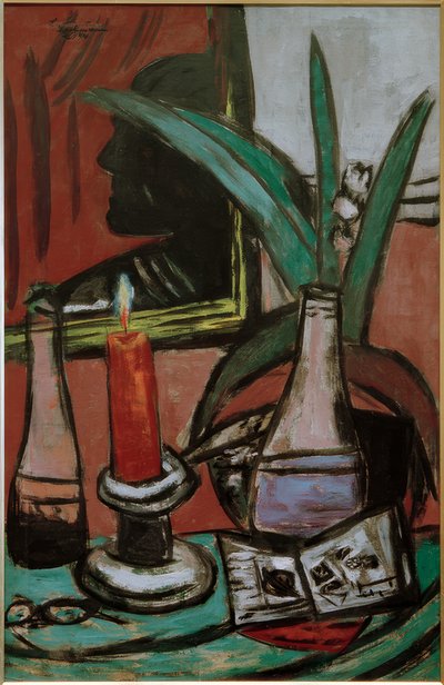 Autoportrait dans le grand miroir avec bougie - Max Beckmann