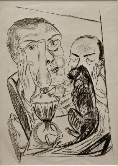 Autoportrait avec chat et lampe - Max Beckmann