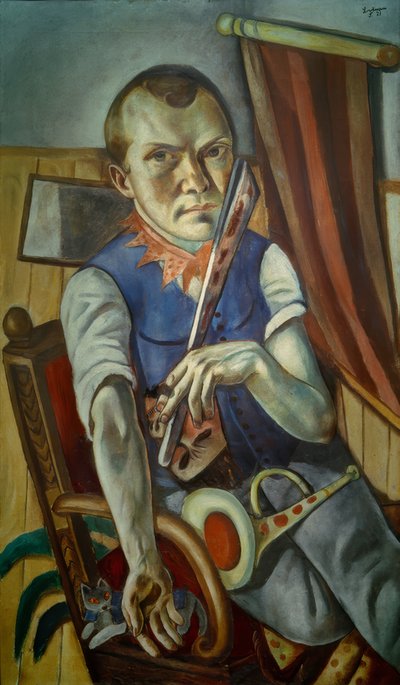 Autoportrait avec bâton et trompette (Autoportrait en clown) - Max Beckmann