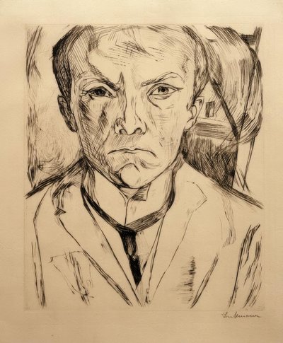Autoportrait de face, avec pignon de maison en arrière-plan - Max Beckmann