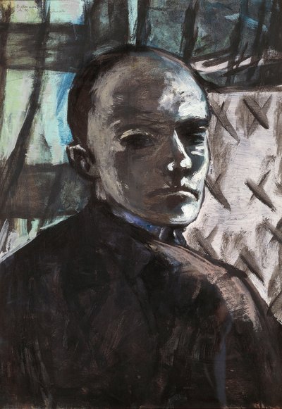 Autoportrait avec rideau vert - Max Beckmann