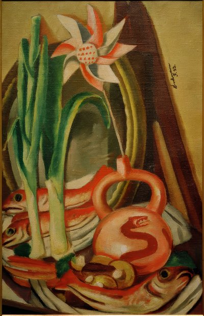 Nature morte avec poissons et fleur en papier - Max Beckmann