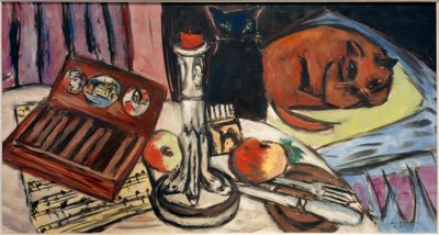 Nature morte avec chandelier en argent (Nature morte avec chats) - Max Beckmann