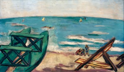 Plage avec bateau et chaise longue - Max Beckmann