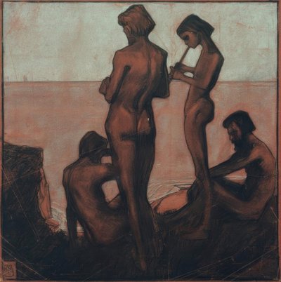 Quatre Jeunes Hommes à la Mer (Jeunes Hommes à la Mer – Quatre Figures Masculines à la Mer) - Max Beckmann