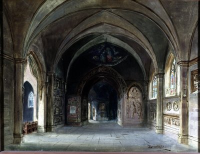 Décoration pour « Die Meistersinger » ou « Les maîtres chanteurs de Nuremberg », opéra de Richard Wagner. Scénographie de Bruckner, Acte I. Musée Wagner Bayreuth. - Max Bruckner