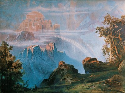 Allemagne, Bayreuth, Walhalla, décor de scène pour l