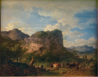 Vaches devant une falaise à Oberaudorf - Max Joseph Wagenbauer