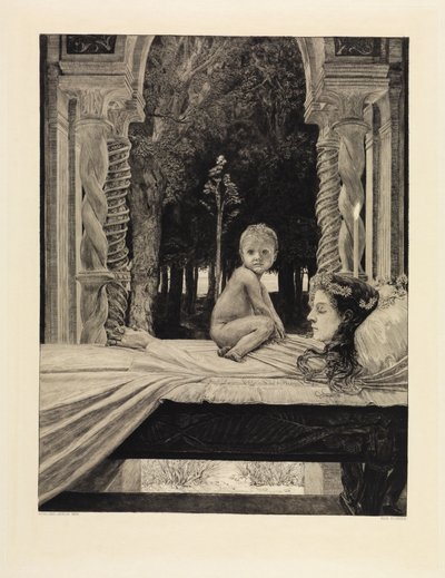 Mère et enfant (Mère morte) (De la mort, deuxième partie, opus XI, planche 9) - Max Klinger