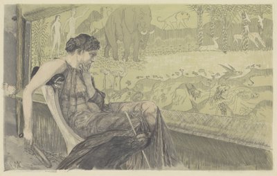 Pénélope regarde son métier à tisser, perdue dans ses pensées - Max Klinger