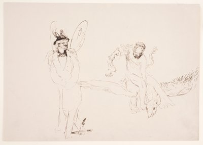 "Weg der Befleckung" - Homme avec des ailes de papillon (autoportrait ?) et femme sur une créature fantastique volante - Max Klinger
