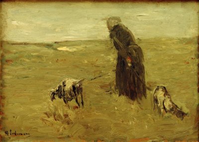 Vieille femme avec des chèvres - Max Liebermann