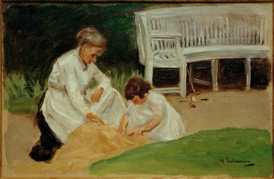 La petite-fille avec la nourrice en train de jouer - Max Liebermann