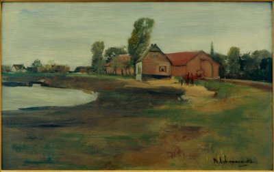 Rue du village à Militsch (Paysage avec étang) - Max Liebermann