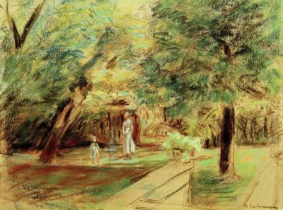 Petite-fille avec nourrice devant les jardins de haies - Max Liebermann