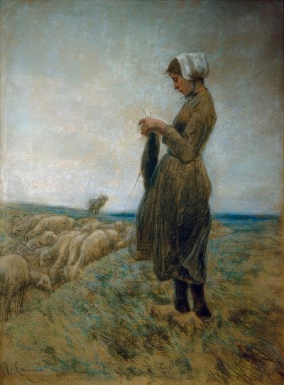 Jeune bergère hollandaise (Bergère tricotant) - Max Liebermann