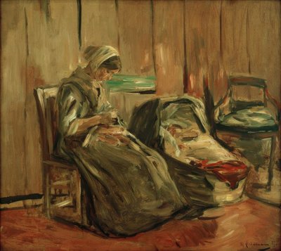 Intérieur avec femme cousant - Max Liebermann