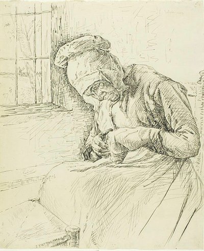 Vieille femme raccommodant à la fenêtre - Max Liebermann