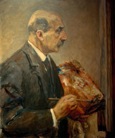 Autoportrait avec palette au chevalet, de profil - Max Liebermann