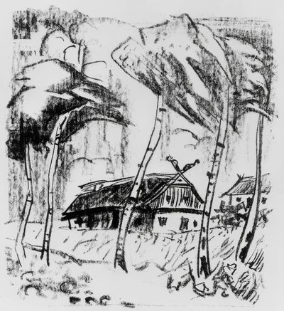 Ferme derrière des bouleaux - Max Pechstein