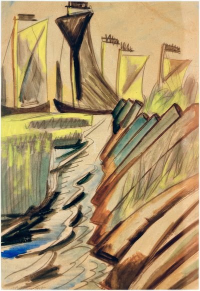 Bateaux de pêche sur la digue - Max Pechstein