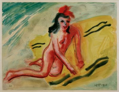 Fille sur une serviette de bain jaune - Max Pechstein
