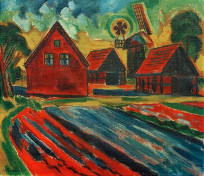 Maisons rouges avec moulin à vent - Max Pechstein