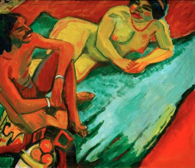 Femme avec Indien sur tapis - Max Pechstein
