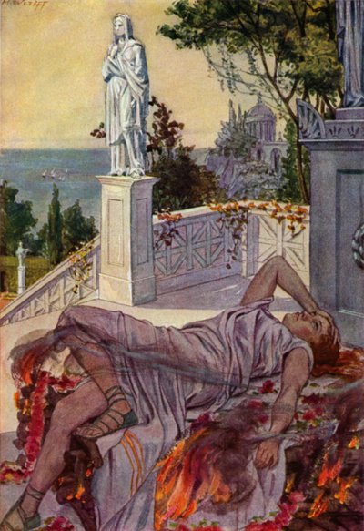 Didon se suicide après avoir été abandonnée par Énée (lithographie en couleur) - Max Wulff