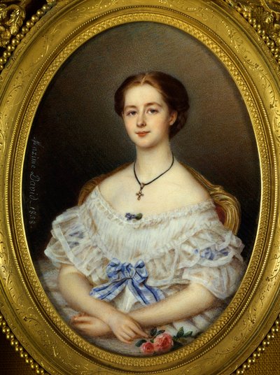 Portrait de femme au ruban bleu Peinture de Maxime David (19ème siècle) 1858 Paris, Arts décoratifs - Maxime David