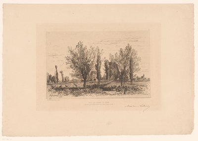 Paysage avec prairie et vue sur une ville - Maxime François Antoine Lalanne (signed by artist)