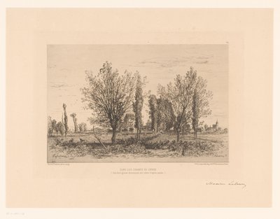 Paysage avec prairie et vue sur une ville - Maxime François Antoine Lalanne (signed by artist)