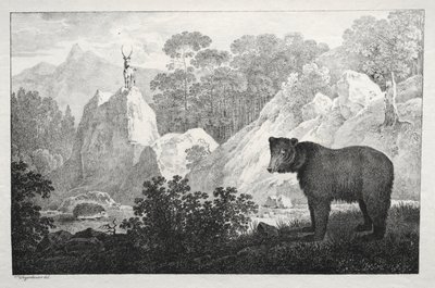 Paysage montagneux avec ours au premier plan - Maximilian Josef Wagenbauer