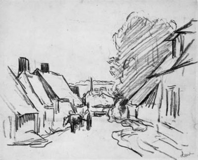 Rue de village avec charrette. Éragny-sur-Epte (?) - Maximilien Luce