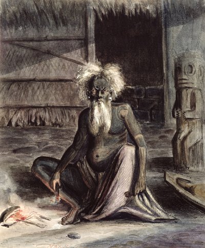 Vieil homme de Tahiti assis près d