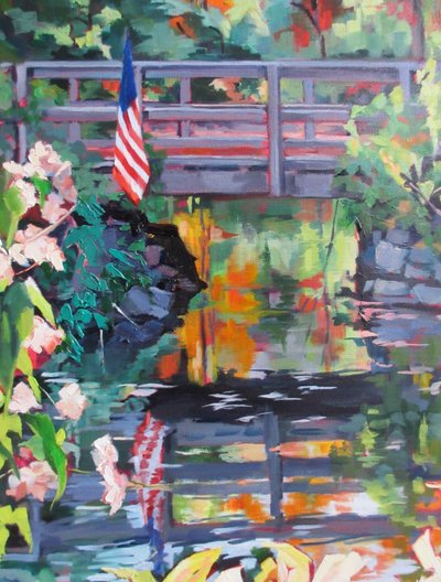 Reflets sur le pont du drapeau américain - Maxine Shore