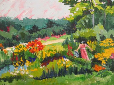 Une femme dans un jardin haut en couleur - Maxine Shore
