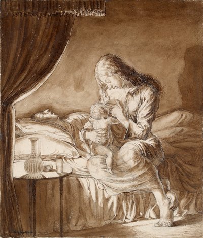 Scène nocturne - Femme nourrissant son enfant, vers 1900 - Maxwell Gordon Lightfoot
