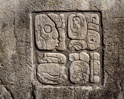 Glyphes dans la maison C, patio 2 du palais - Mayan