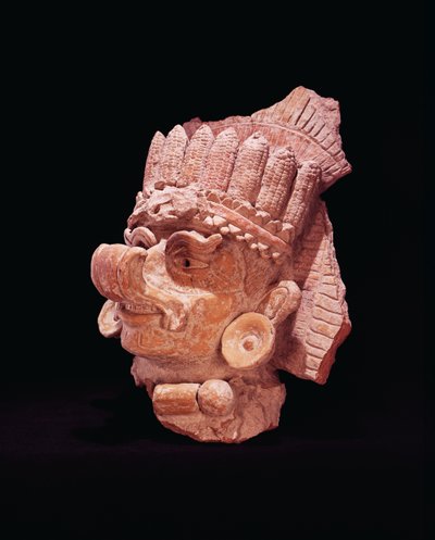 Tête du dieu du maïs maya, Oaxaca, vers 500 après J.-C. (terre cuite) - Mayan