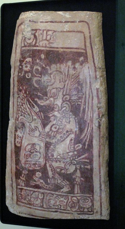 Couvercle de voûte avec peinture du dieu K"Awiil et texte hiéroglyphique, région de Chenes, Yucatán, Période Classique Tardive, 600-900 apr. J.-C. - Mayan