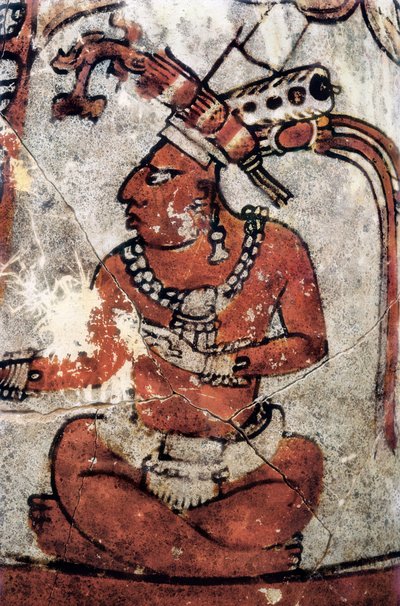 Guerrier maya. Céramique polychrome, art maya, 7e siècle. Musée national d