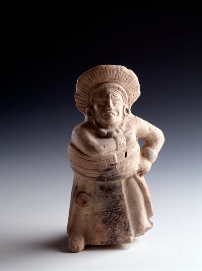 Art précolombien, civilisation maya, période classique : statuette en argile anthropomorphe représentant un joueur de balle, ayant la fonction d
