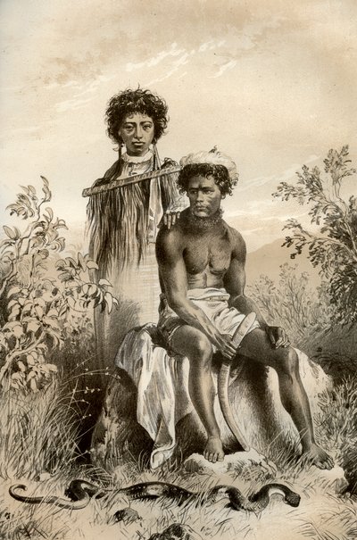 Maoris et serpent tapis, Nouvelle-Zélande, 1879 - McFarlane and Erskine